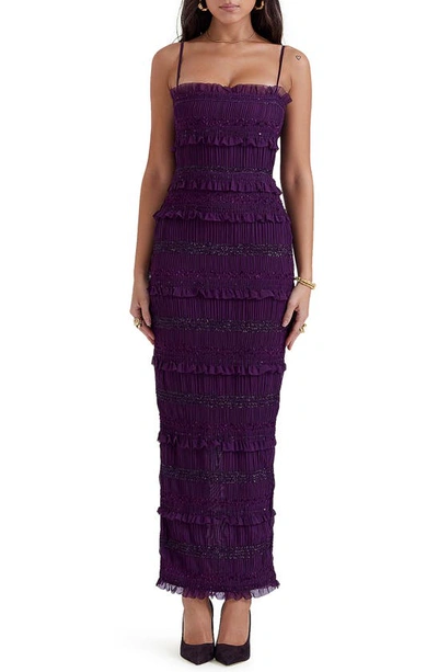 House Of Cb Solana Pleated Ruffle Sequin Body-con Dress In Dark Purple