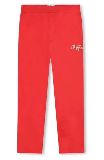 Kenzo Kids' Logo Patch Cotton Twill Pants In Bright Red