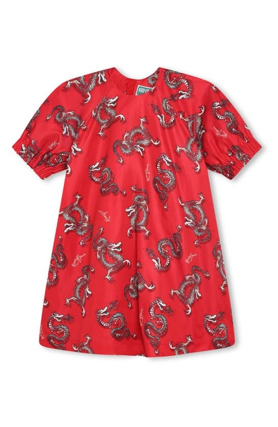 Kenzo Kids' Allover Dragon Print Dress In Bright Red