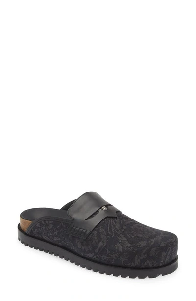 Versace Floral Jacquard Penny Loafer Mule In 1b00e-black-ruthenium