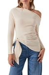 Astr One-shoulder Tie Hem Knit Top In Cream