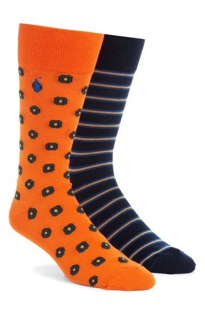 Polo Ralph Lauren Assorted 2-pack Medallion & Stripe Dress Socks In Orange Multi