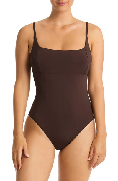 Sea Level Infinity Square Neck One-piece Swimsuit In Cocoa