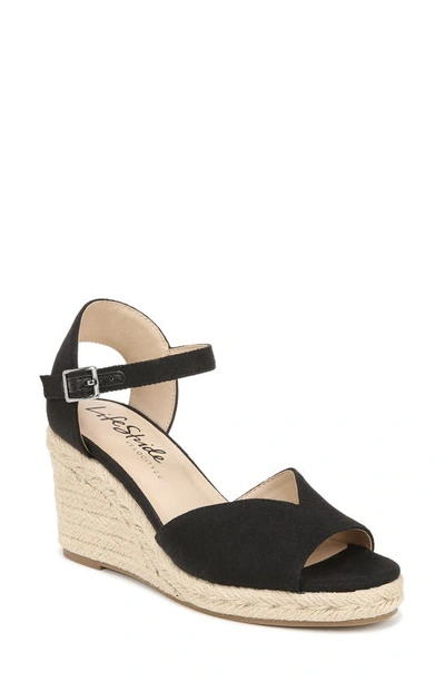 Lifestride Tess Ankle Strap Espadrille Platform Wedge Sandal In Black