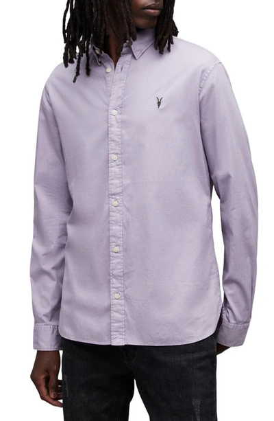 Allsaints Hawthorne Slim Fit Stretch Cotton Button-up Shirt In Spaced Lilac Purpl