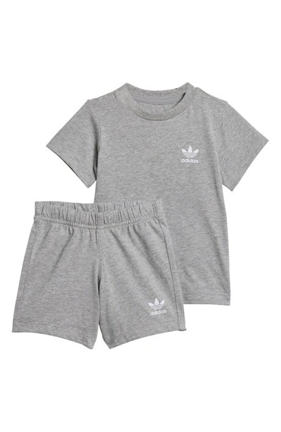 Adidas Originals Babies' Lifestyle Logo T-shirt & Shorts Set In Medium Grey Heather