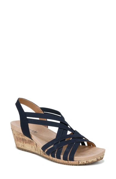 Lifestride Mallory Strappy Slingback Wedge Sandal In Lux Navy
