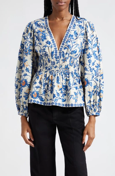 Cara Cara Emmery Floral Print Cotton Top In Azure Alexandria Floral