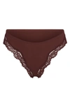 Skims Fits Everybody Lace Trim Cheeky Tanga In Cocoa