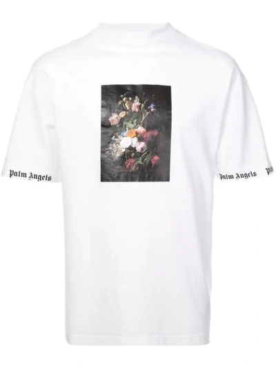 Palm Angels Floral Print Short-sleeve T-shirt In White