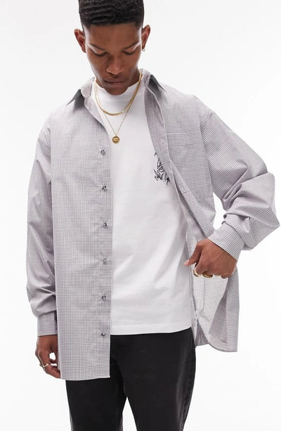 Topman Extreme Oversize Check Button-up Shirt In White Multi