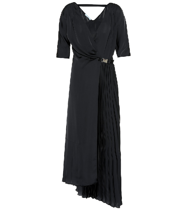 Prada Tech-Crepe Belted Wrap-Front Dress - Black | ModeSens