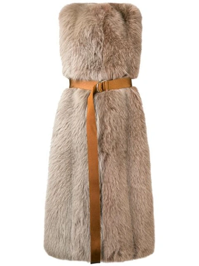 Blancha Belted Fur Gilet In Taupe Terracotta