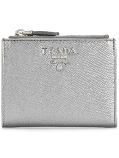 Prada Logo Plaque Bifold Wallet - Metallic