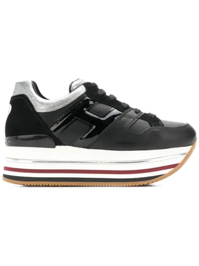 Hogan Maxi Leather Platform Trainers In Black