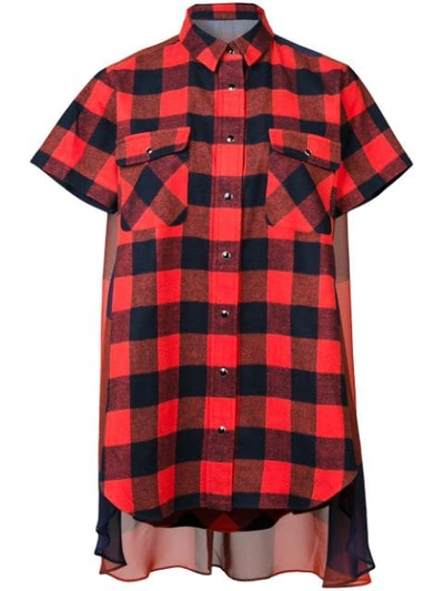 Sacai Checked Shirt Dress In Red