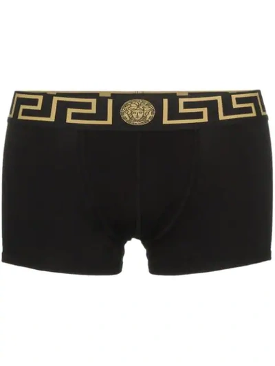 Versace 2 Pack Gold Trim Logo Greek Boxer Shorts In Black