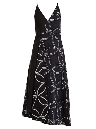 Roland Mouret Hooper Geometric Floral Jacquard A-line Dress In Navy-black