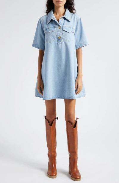 Ganni Cutline Organic Cotton Denim Minidress In Mid Blue Vintage