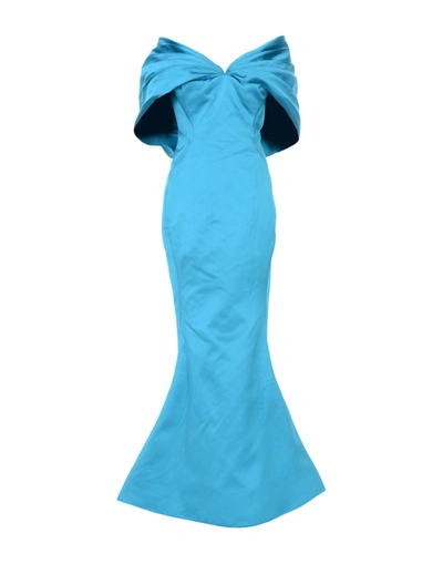Zac Posen Long Dress In Turquoise