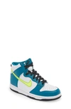 Nike Kids' Dunk Hi Basketball Shoe In White/ Spruce/ Black/ Volt