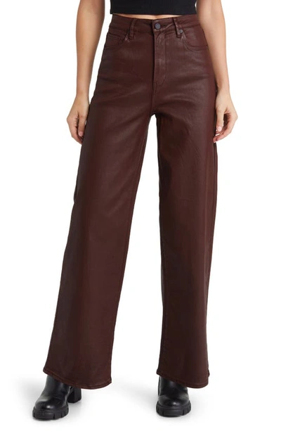 Blanknyc The Franklin Rib Cage Coated Denim Flare Pants In Coffee Talk