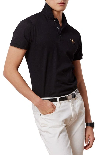 Ralph Lauren Purple Label Embroidered Standing Horse Cotton Piqué Polo In Black