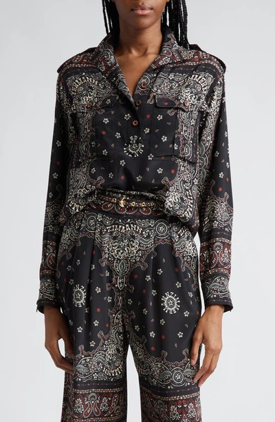 Zimmermann Bandana Print Popover Utility Shirt In Black Bandana