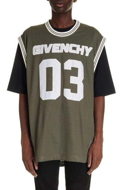 Givenchy Casual Fit Double Layer T-shirt In Black/ Khaki