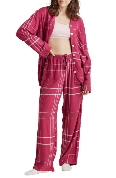 Papinelle Plaid Flannel Pajamas In Dark Raspberry