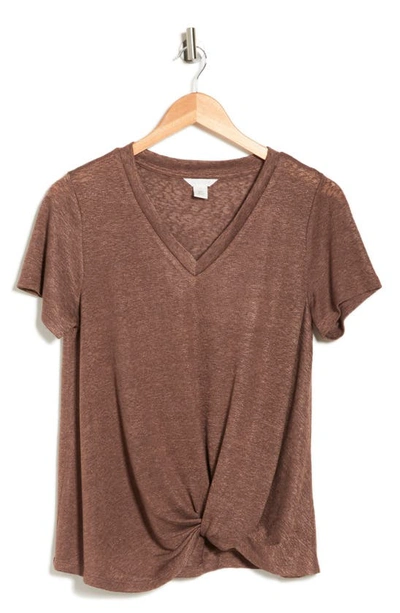 Caslon Twist Hem V-neck T-shirt In Brown