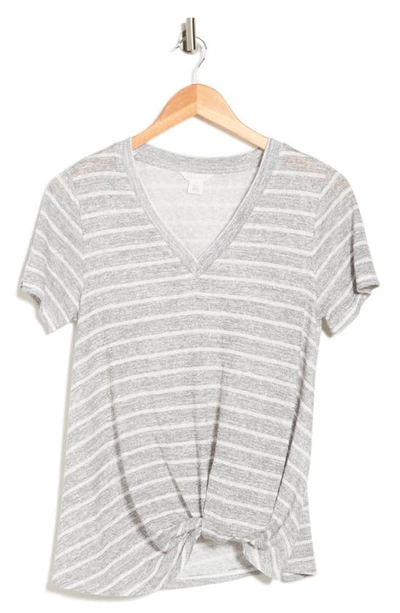 Caslon Twist Hem V-neck T-shirt In Grey Heather- Ivory Stripe