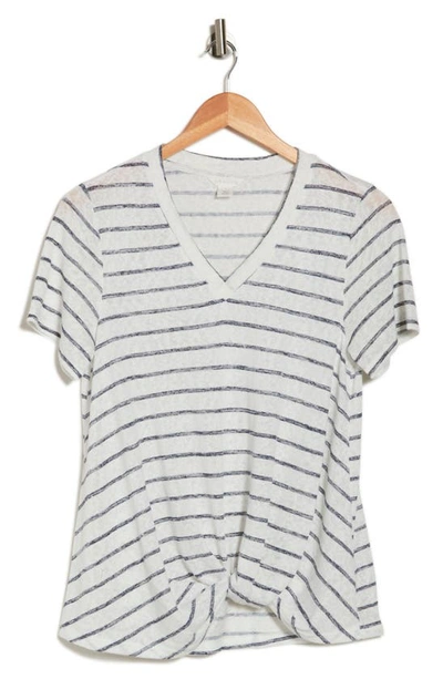 Caslon Twist Hem V-neck T-shirt In Ivory- Navy Stripe