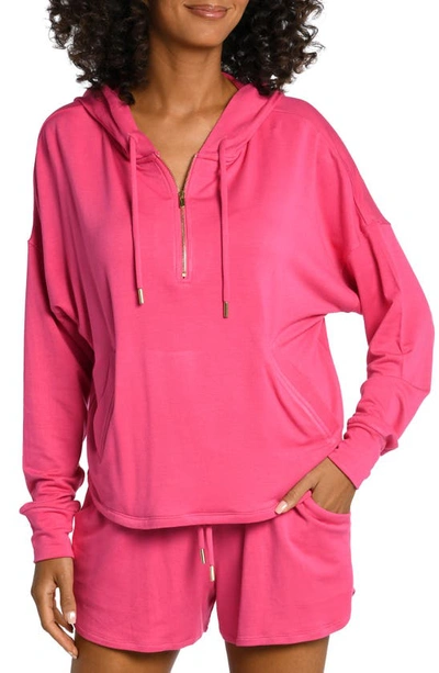 La Blanca Leisure Half Zip Hoodie In Pop Pink