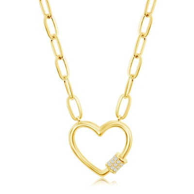 Simona Sterling Silver Gold Or Rose Gold Plated Over Sterling Silver Cz Heart Carabiner Paperclip Necklace