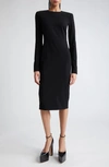 Victoria Beckham Long Sleeve Wool Blend Jersey Sheath Dress In Black