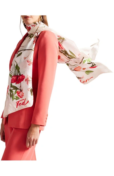 Ted Baker Fionaas Floral Silk Scarf In White/pink