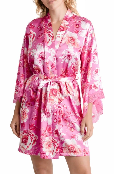 In Bloom By Jonquil My Valentine Floral Satin Wrap Robe In Hot Pink