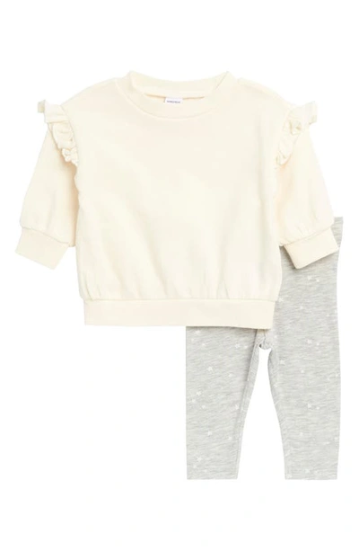 Nordstrom Babies' Resort Ruffle Cotton Sweatshirt & Cotton Blend Leggings Set In Ivory Egret- Grey Stars