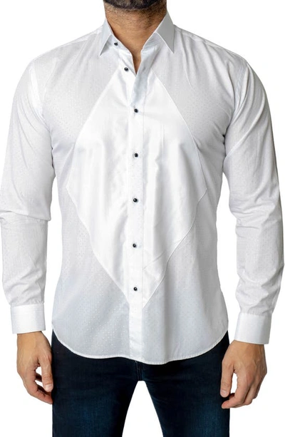 Maceoo Fibonacci Regular Fit Dot Print Cotton Button-up Shirt In White