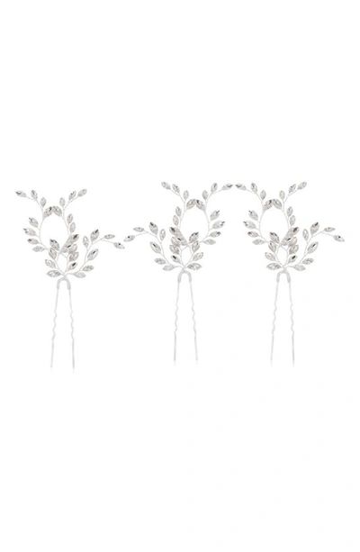 Brides And Hairpins Fawn Set Of 3 Swarovski Crystal Hair Pins In Silver