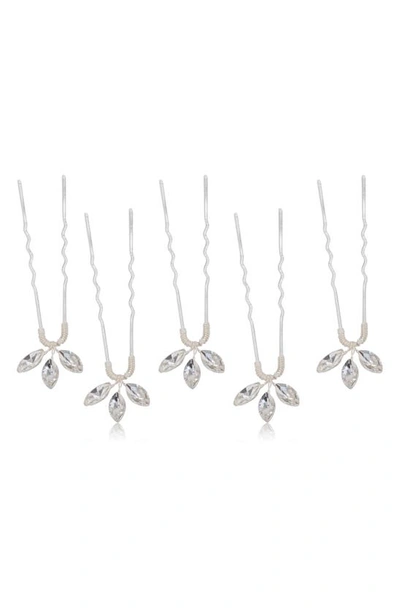 Brides And Hairpins Arden Set Of 5 Swarovski Crystal Hair Pins In Silver