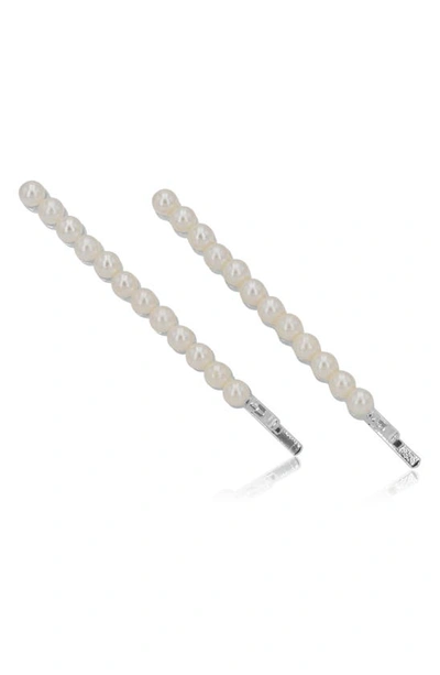 Brides And Hairpins Annika Set Of 2 Imitation Pearl Hair Clips In Silver