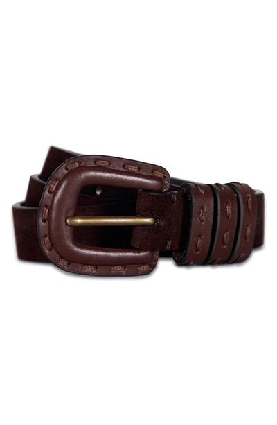 Frye Topstitched Leather Belt In Brown