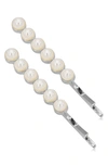 Brides And Hairpins Halle Set Of 2 Imitation Pearl Hair Clips In Silver