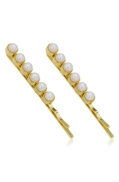 Brides And Hairpins Halle Set Of 2 Imitation Pearl Hair Clips In Gold