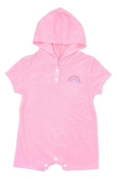 Feather 4 Arrow Babies' Finn Embroidered Cotton Terry Hooded Romper In Fairy Tale Pink