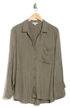 Como Vintage Eyelash Stripe Oxford Bf Shirt In Smokey Olive