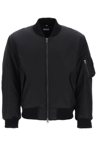 Burberry Men's Padded Bomber Jacket With Tonal Logo Emblem Embroidered On The Back In Black