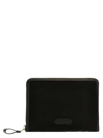Tom Ford Logo Nylon Clutch In Black